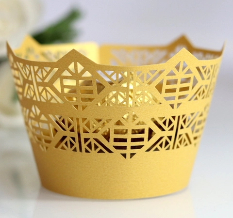 Pearlescent Paper Laser Cut Cupcake Wrappers Hollow Geometric Lace Cake Liners For Wedding Birthday Party Table Decor