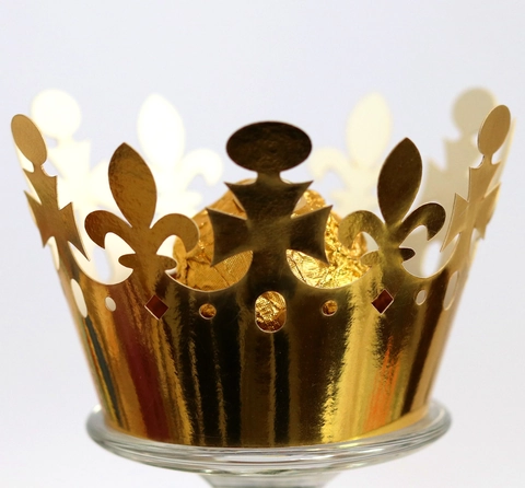 Crown Laser Cutout Cake Wrapper Pearl Paper Tray Gold Silver Decorative Lace For Wedding Birthday Party Event Dessert Table