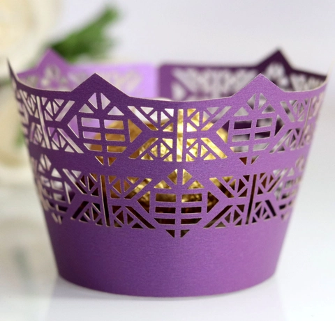 Pearlescent Paper Laser Cut Cupcake Wrappers Hollow Geometric Lace Cake Liners For Wedding Birthday Party Table Decor