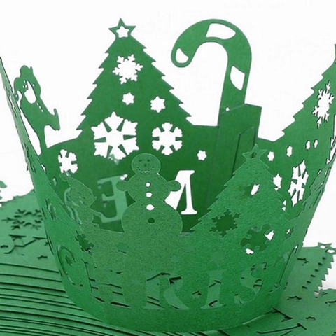 Laser Hollow Christmas Cupcake Wrappers Pearlescent Paper Christmas Tree Snowman Party Baking Cake Decoration Ornaments