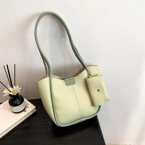 Juego de Bolsos Tote de Cuero PU Minimalista para Mujer Gran Capacidad Color de Contraste Bolso de Hombro con Monedero a Juego Casual