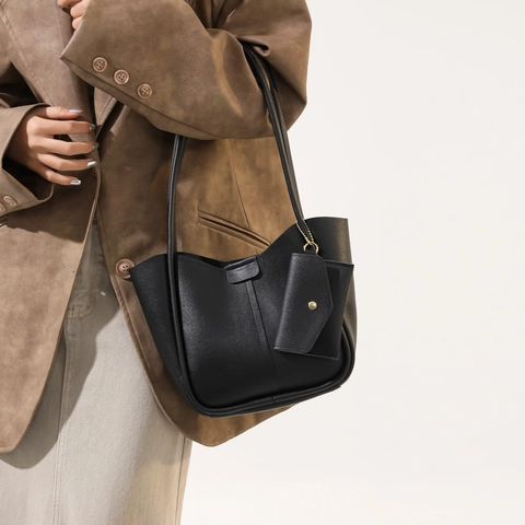 Juego de Bolsos Tote de Cuero PU Minimalista para Mujer Gran Capacidad Color de Contraste Bolso de Hombro con Monedero a Juego Casual