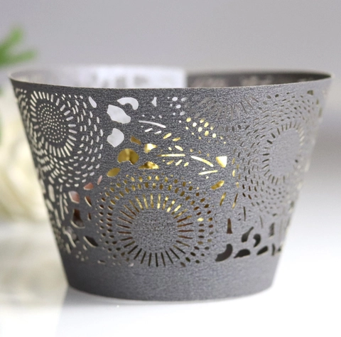 Laser Cut Cupcake Wrappers Pearl Paper Hollow Out Sunflower Lace Muffin Cup Liners For Wedding Birthday Party Cake Decoration
