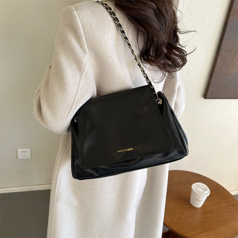 Bolso Tote de Cuero PU de Moda para Mujer Bolso de Hombro con Cadena Vintage Color Sólido Gran Capacidad Bolso Bandolera Urbano