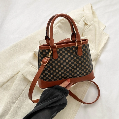 Borsa Quadrata Piccola da Donna con Stampa Geometrica Vintage in Pelle PU Borsa a Tracolla a Mano Urbana Minimalista per Ufficio