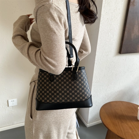 Borsa Quadrata Piccola da Donna con Stampa Geometrica Vintage in Pelle PU Borsa a Tracolla a Mano Urbana Minimalista per Ufficio
