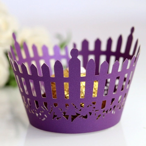 Laser Cut Flower Fence Cupcake Wrappers Pearlescent Paper Hollow Cake Decor For Wedding Birthday Party Table Ornament