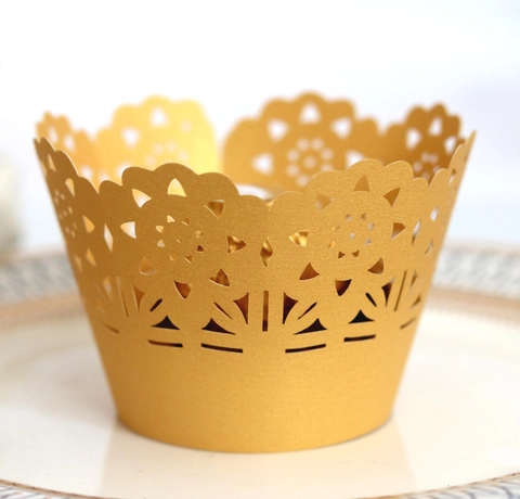 Involucri per Cupcake in Pizzo Tagliati al Laser Intaglio Floreale Carta Perlata Decorazione Muffin per Matrimonio Compleanno Festa