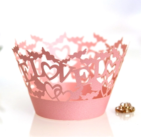 Lasergeschnittene LOVE Herz Muffinhüllen Perlmuttpapier Kuchendekoration Für Hochzeit Geburtstag Party Muffin Cup Wraps