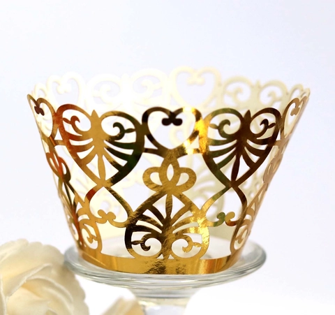 Heart Laser Cut Cupcake Wrappers Hollow Out Pearl Paper Cake Borders For Wedding Birthday Party Dessert Table Decoration