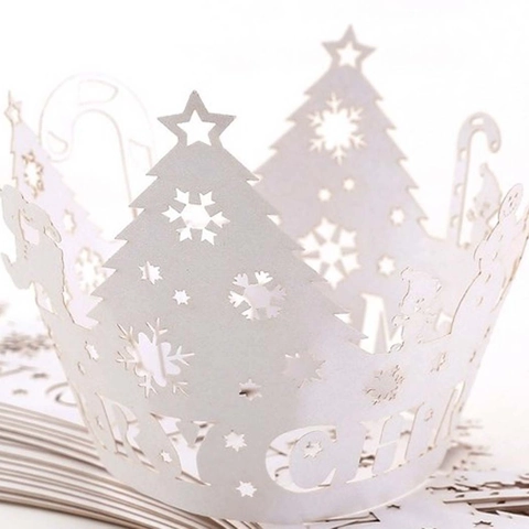 Caissettes à Cupcakes Découpées au Laser de Noël Bordure de Gâteau en Papier Nacré Évidé pour Décoration de Fête