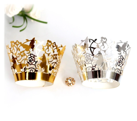 Laser Cut Hollow Butterfly Floral Paper Cupcake Wrappers For Wedding Birthday Party Decorations Cake Decorating Baking Supplies