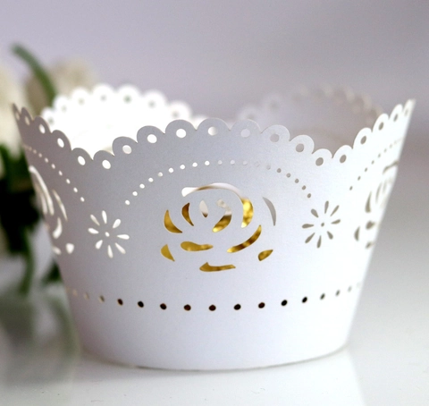European Laser Cut Rose Cupcake Wrappers Hollow Paper Muffin Liners For Wedding Birthday Festive Party Table Decorations