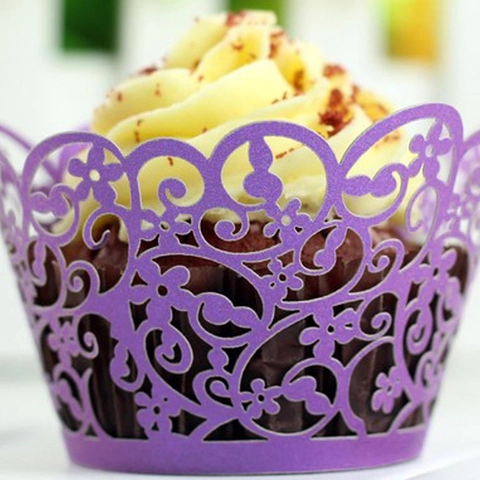 Lasergeschnittene Hohl Cupcake Förmchen Perlmuttpapier Blumenranke Spitze Kuchen Deko Ränder Für Hochzeit Geburtstag Party Feier Backen Dekoration