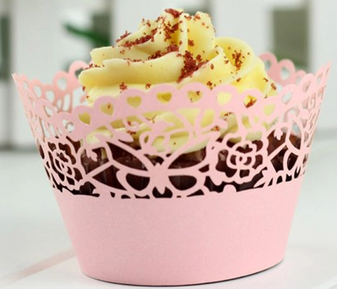 Butterfly Rose Laser Cut Cupcake Wrappers Pearl Paper Hollow Heart Lace Cake Decoration For Wedding Party Dessert Table Decor
