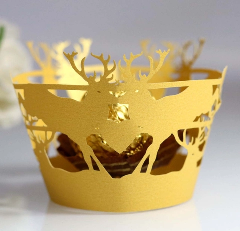 Taglio Laser Renna Natale Pirottini Per Cupcake Carta Perlata Traforata Decorativa Per Decorazioni Feste Natalizie