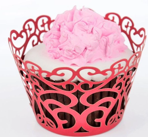 Eleganti Involucri per Cupcake con Taglio Laser Intagliato a Cuore e Vite Design in Pizzo Cartone Decorazioni per Matrimonio Festa
