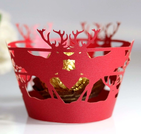 Taglio Laser Renna Natale Pirottini Per Cupcake Carta Perlata Traforata Decorativa Per Decorazioni Feste Natalizie