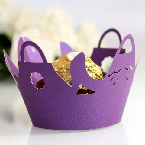 Elegant Laser Cut Crown Pearlescent Paper Cupcake Wrappers Hollow Out Muffin Cup Cake Decor For Wedding Birthday Party Supplies