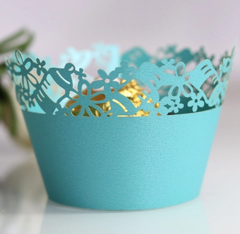 Laserschnitt Perlmutt Papier Cupcake Manschetten Blumen Schmetterling Baby Shower Muster Hochzeit Geburtstag Bankett Deko