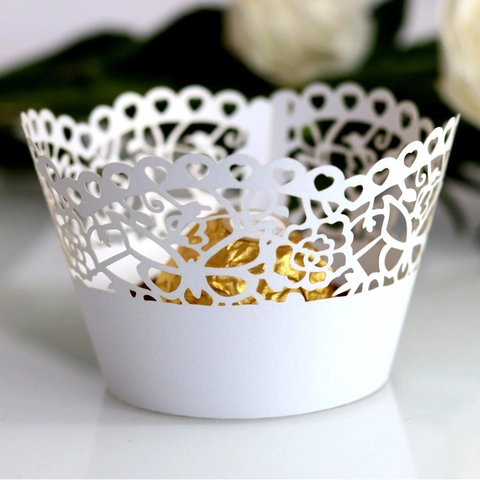Involucri per Cupcake Taglio Laser Traforati con Motivo Uccelli Fiori Cuori Bordi in Carta per Decorazione Torta Matrimonio