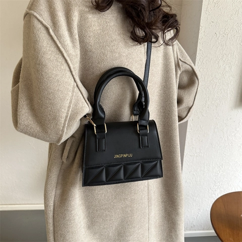 Retro PU Leder Gesteppt Kleine Quadratische Umhängetasche Koreanische Minimalistische Handtasche Umhängetasche Mit Gold Hardware Damen