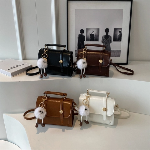 Bolso de Hombro de Cuero PU de Moda para Mujer Casual Vintage Bolso de Asa Superior Pequeño Cuadrado