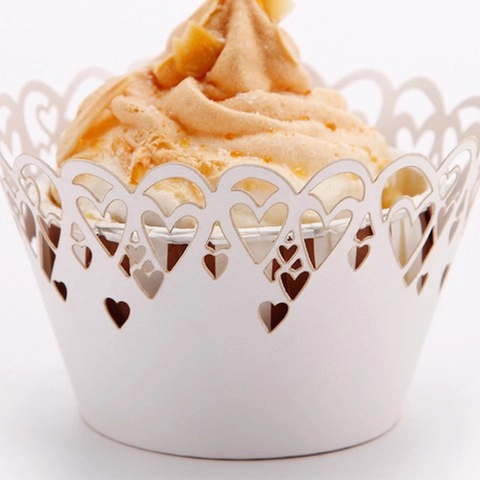 Caissettes à Cupcake Motif Cœur Découpées au Laser Doublures de Gâteau en Carton Nacré pour Décoration de Table de Mariage Anniversaire Dessert