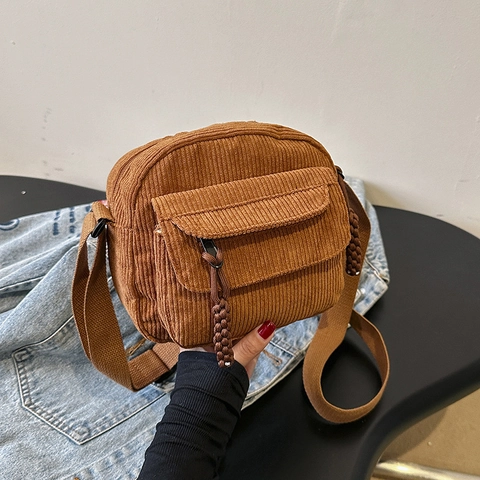 Bolso de Bandolera de Pana Retro para Mujer Bolso Cuadrado Pequeño Urbano Simple Bolso Cruzado Casual con Correa Ajustable