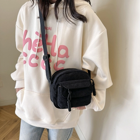Bolso de Bandolera de Pana Retro para Mujer Bolso Cuadrado Pequeño Urbano Simple Bolso Cruzado Casual con Correa Ajustable