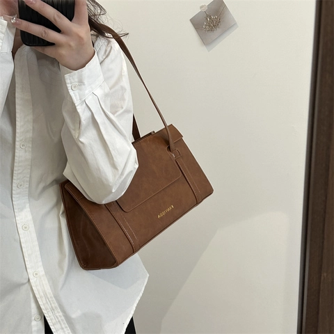 Bolso de Axila de Cuero PU Retro para Mujer Bolso de Hombro de Moda de Color Sólido Bolso de Mano Cuadrado Pequeño Texturizado para Trabajo Diario
