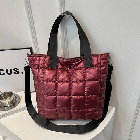 Bolso Tote Acolchado para Mujer Gran Capacidad Metálico Brillante Acolchado de Algodón Bolso de Hombro Bandolera para Viaje Diario