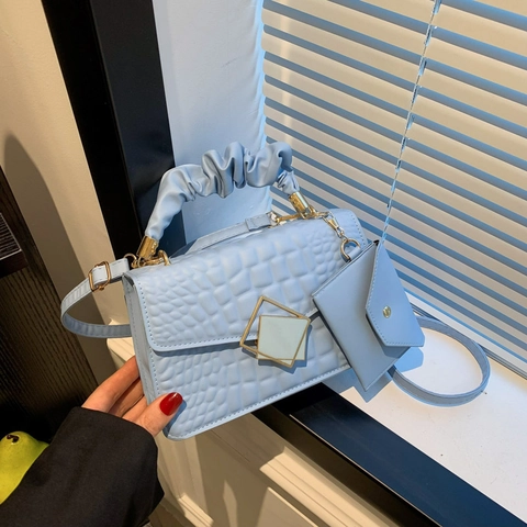 Sac à Épaule en Cuir PU à Effet Croco pour Femmes Poignée Froncée Mini Pochette Sac à Bandoulière Carré