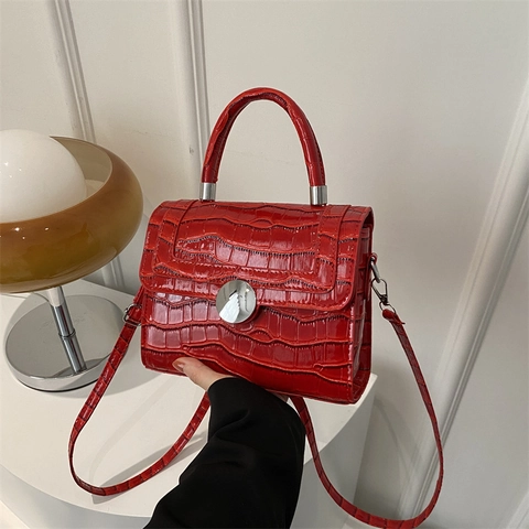 Bolso de Mano de Cuero PU con Patrón de Cocodrilo para Mujer Moda Cierre Redondo Bolso de Hombro Vintage Bandolera Cuadrada Elegante