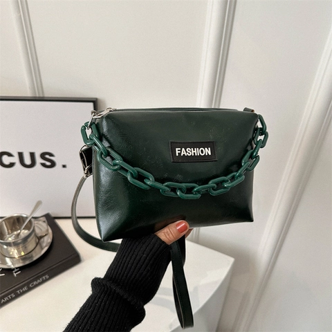 Damen PU Leder Unterarm Umhängetasche Mode Kette Dekorative Quadratische Pendler Schultertasche Trendige Tägliche Handtasche