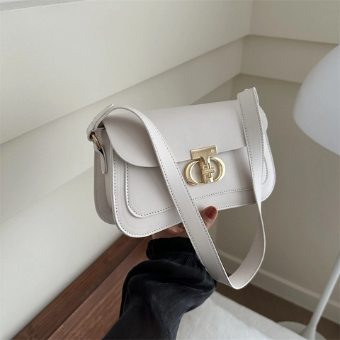 Bolso de Hombro de Cuero PU de Color Sólido Vintage con Cierre Metálico Elegante Bolso Cuadrado Pequeño para Mujer