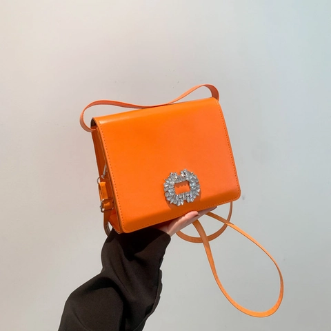 Moda Donna Borsa a Spalla in Pelle PU Fibbia in Strass Borsa a Tracolla Quadrata Elegante Borsa Sotto l'ascella con Patta Borsa Quotidiana Versatile