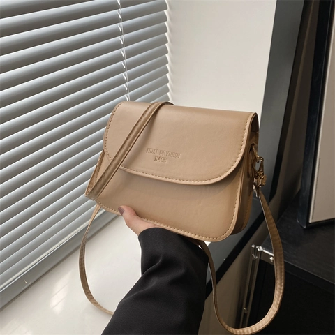 Bolso de Hombro Pequeño Cuadrado de Cuero PU para Mujer Minimalista Vintage con Solapa Bolso Bandolera Color Sólido Moda Diaria