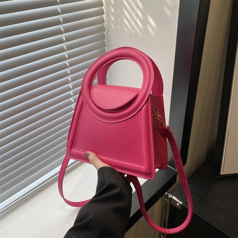 Bolso de Mano de Cuero PU para Mujer Moda Color Sólido Trapecio Bolso de Hombro Con Asa Redonda Bandolera Bolso Cuadrado Pequeño Estilo Diario