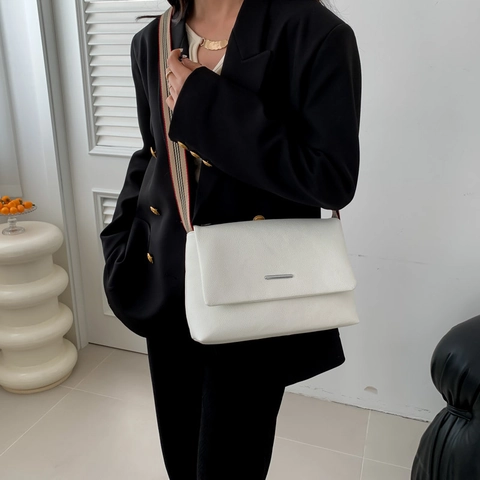 Women's Retro PU Leather Tote Bag Large Capacity Urban Minimalist Shoulder Bag With Striped Wide Strap Crossbody Bag Daily Purse