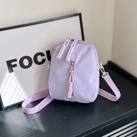Bolso Bandolera de Nailon de Color Sólido a la Moda para Mujer Bolso Cuadrado Pequeño Ligero Con Tirador de Cremallera de Cuerda