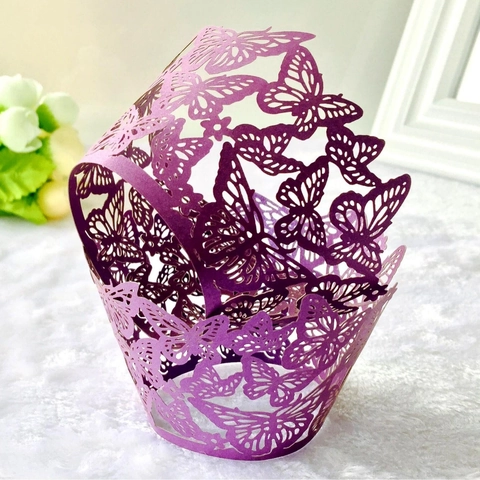 Laser Cut Butterfly Cupcake Wrappers Paper Cake Decoration Wraps For Wedding Birthday Party Table Centerpiece Favors