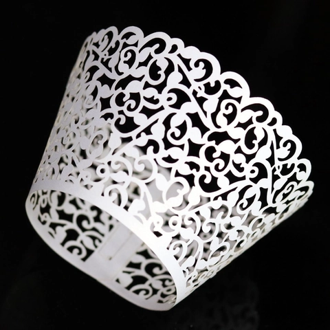 Laser Cut Vine Floral Lace Cupcake Wrappers Pearlescent Paper Hollow Cake Borders For Wedding Birthday Party Decoration