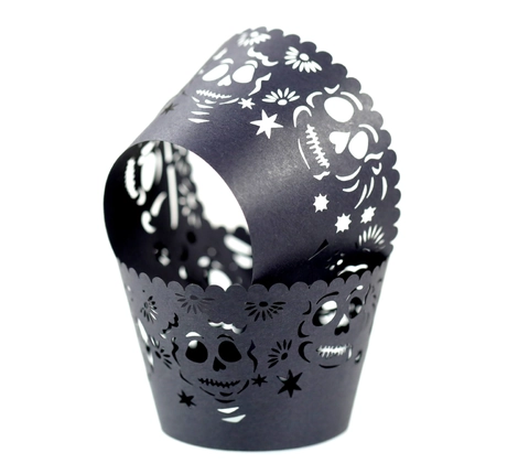 Laser Cut Paper Cupcake Wrappers Hollow Out Skull Design Halloween Day Of The Dead Party Decoration Cake Dessert Cup Wraps