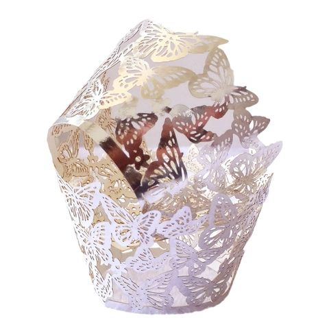 Lasergeschnittene Schmetterling Cupcake Förmchen Perlmuttpapier Hohlkuchen Dekorative Einlagen Für Hochzeitsgeburtstagsfeier