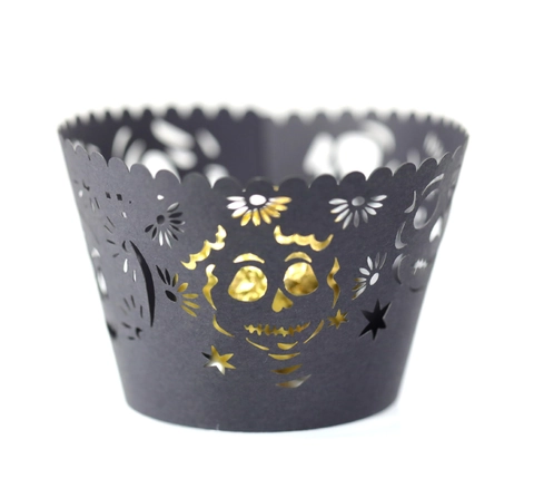 Laser Cut Paper Cupcake Wrappers Hollow Out Skull Design Halloween Day Of The Dead Party Decoration Cake Dessert Cup Wraps