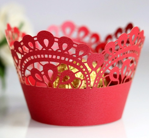 Laser Cut Lace Cupcake Wrappers Pearlescent Paper Hollow Out Cake Liners For Wedding Birthday Party Decoration Border