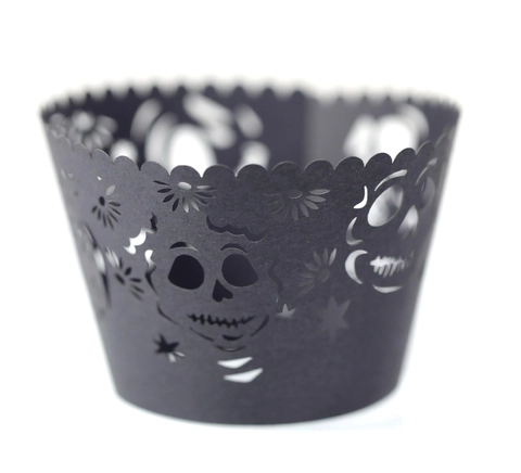 Pirottini per Cupcake a Teschio Taglio Laser Decorazioni in Carta Traforata per Torte Per Halloween Festa Giorno Dei Morti