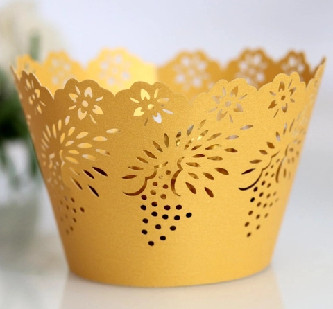 Laser Cut Hollow Floral Vine Cupcake Wrappers Pearl Paper Muffin Cake Decorative Wraps For Wedding Birthday Party