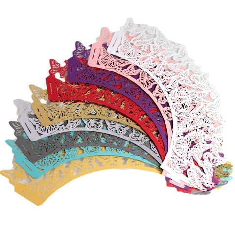 Butterfly Laser Cut Cupcake Wrappers Hollow Pearl Paper Cake Borders Decorative Wraps For Wedding Birthday Party Cake Decor